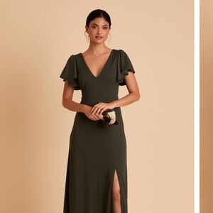 Birdy Grey Olive Green Maxi Dress with Flutter Sleeves
